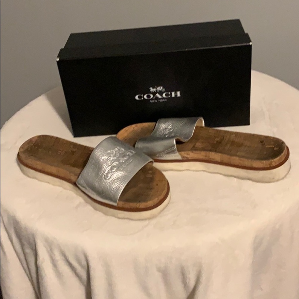 COACH Silver Cork Slides